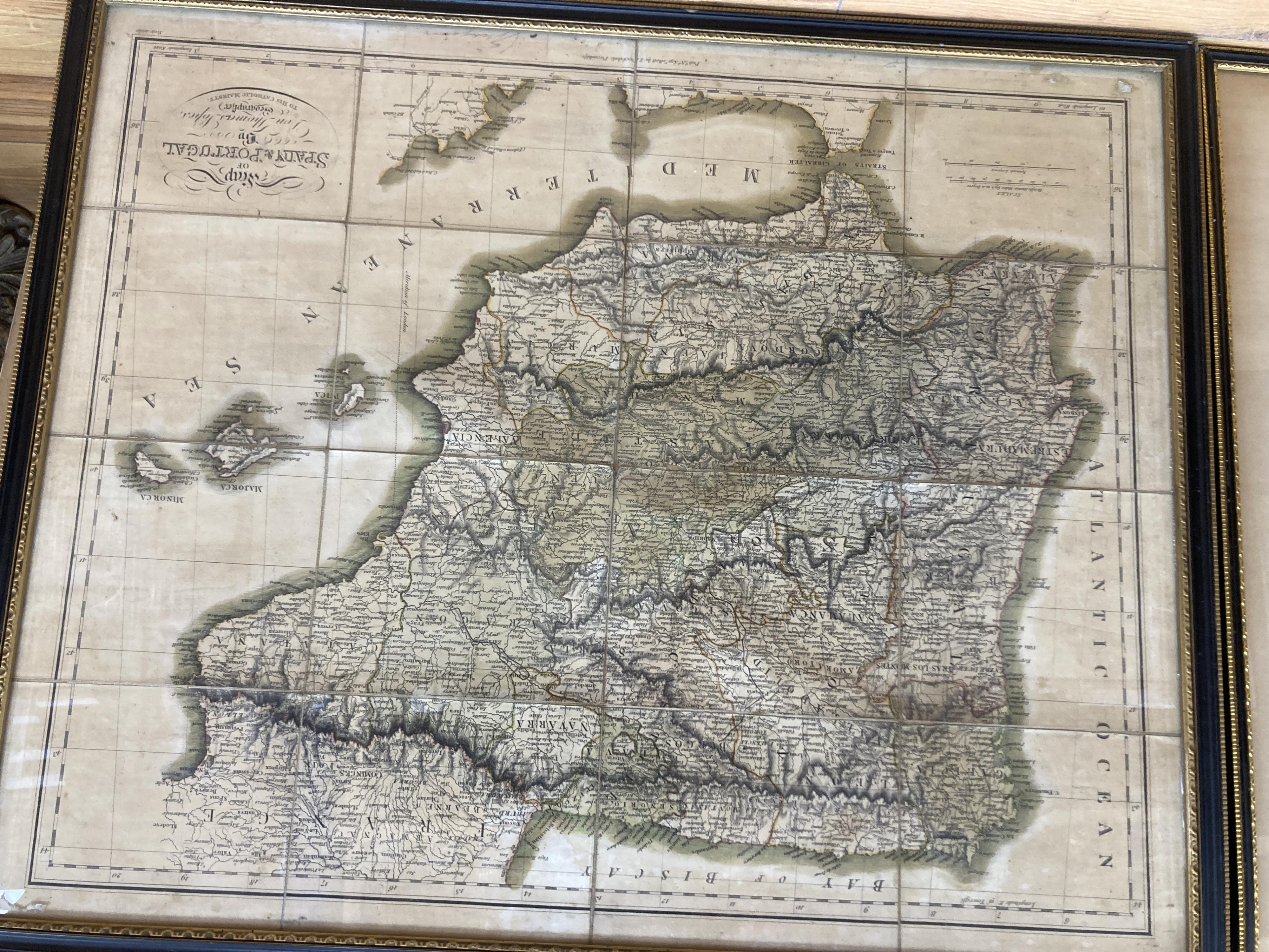 Richard Blome, coloured engraving, A general Mapp of the Isles of Great Brittaine, London, 1669 (damp spotted), 40 x 52cm and Don Thomas Lopez - Map of Spain and portugal, London, 1808